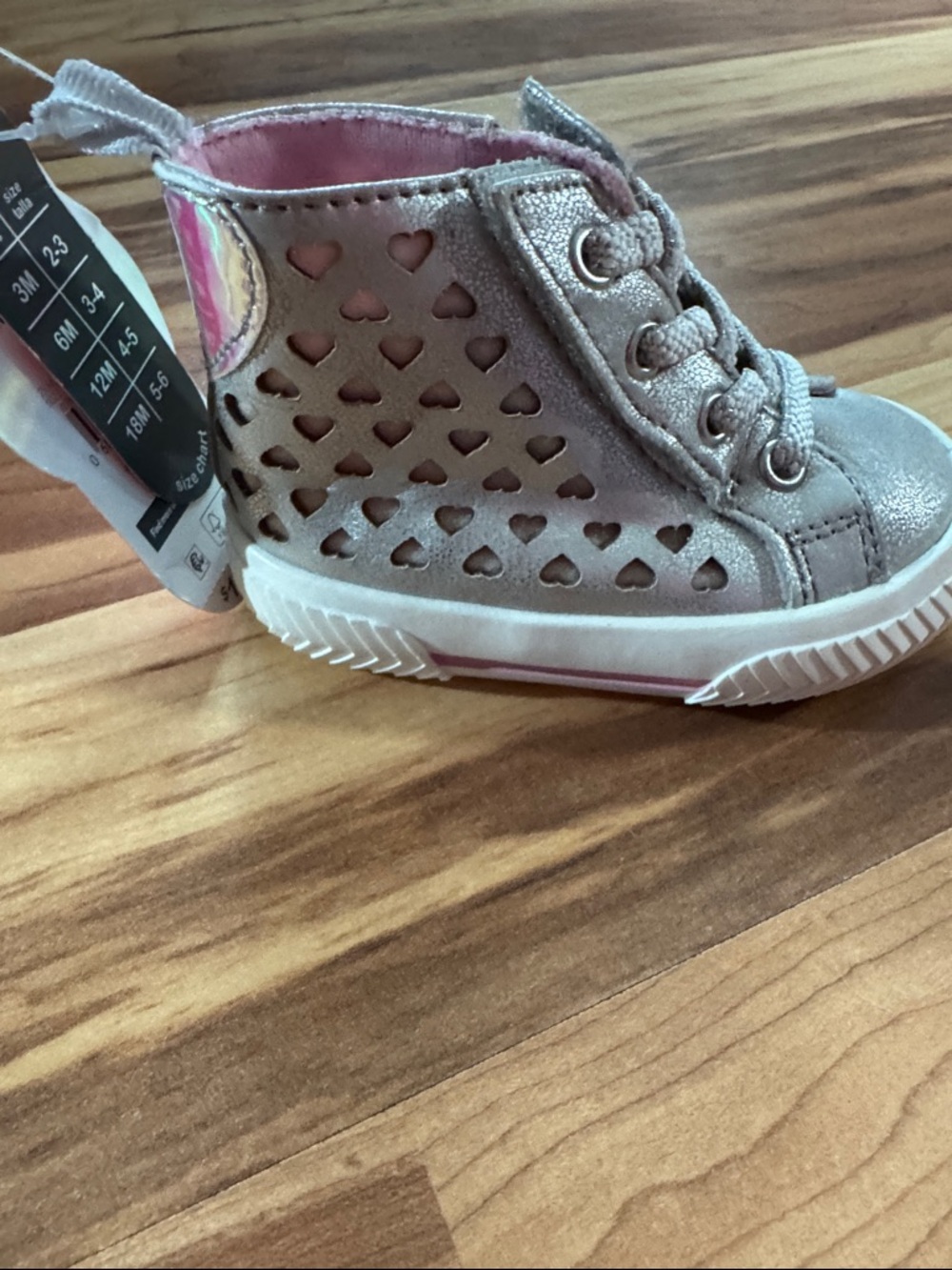 Kids Metallic Heart Cutout High-Top Sneaker - Silver Pink
